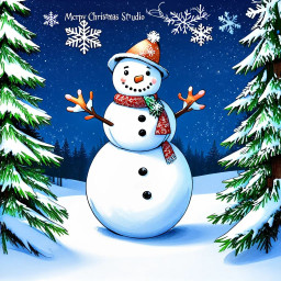 christmas card featuring a magical snowman in a whimsical winter wonderland inspired by ghibli art style with delicate snowflakes vibrant colors and a heartwarming holiday atmosphere download 34