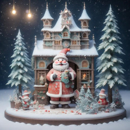 santa claus standing proudly in front of a majestic christmas castle surrounded by festive decorations glowing lights and a snowy winter landscape inspired by ghibli art style download 35